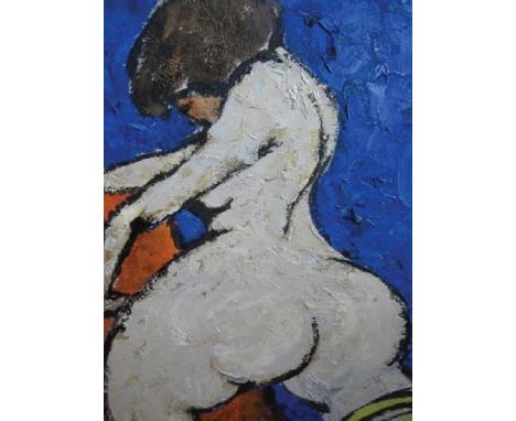 Rene Gallant - Nu de dos la servietteDescription: Signed Galant (lower right); Oil on canvas; Unframed; Circa 1979Visual Cond