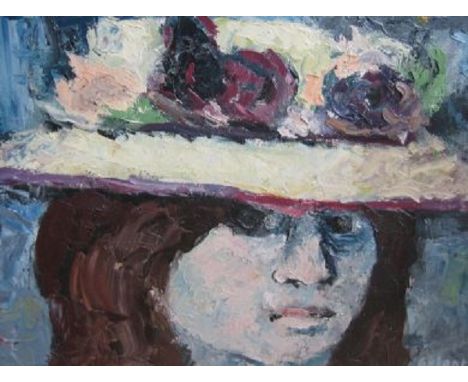 Rene Gallant - Jeune Fille au ChapeauDescription: Signed Galant (lower right); Oil on canvas; Unframed; Circa 1973Visual Cond