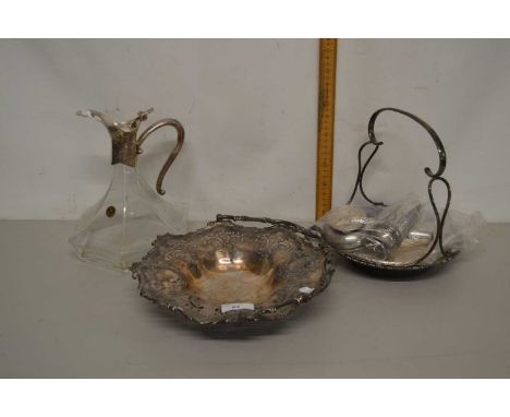 Mixed Lot: Various silver plated wares, cruet set plus a further decanter