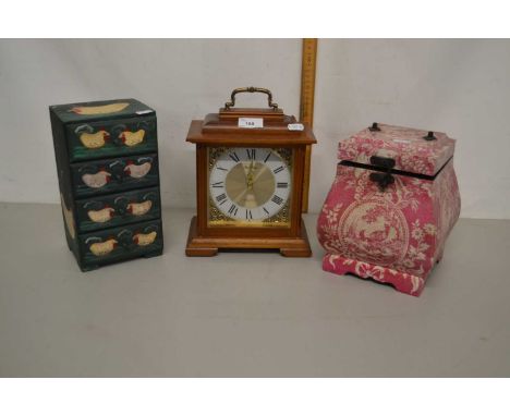 Modern mantel clock, small painted table top chest and a further small storage box (3)