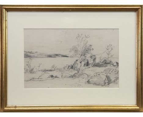 ROBERT CREE CRAWFORD RSW (SCOTTISH 1842 - 1924), LOCH AWE, CRAUCHAN pencil sketch 20cm x 33cm Mounted, framed and under glass