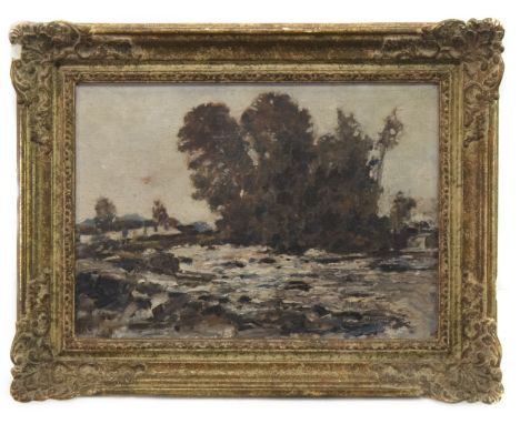 * JAMES BROWN GIBSON (SCOTTISH 1880 -1961), ROCKY RIVER SCENE oil on canvas, signed 26cm x 36cm Framed