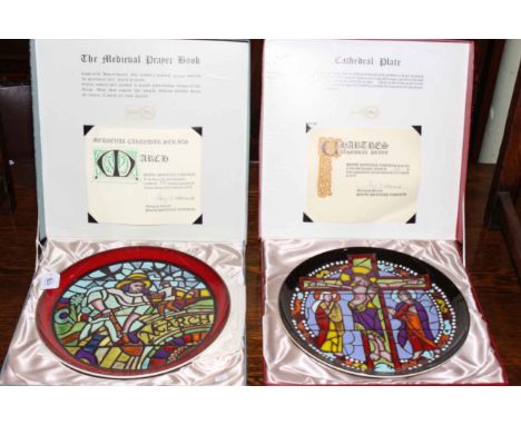 Cathedral plate and a medieval prayer book plate, by Poole Pottery, 1973.