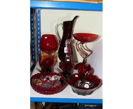 Collection of ruby glass.