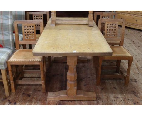 Robert Thompson of Kilburn 'Mouseman' oak refectory table and four lattice back chairs (table 73cm by 160cm by 75cm).