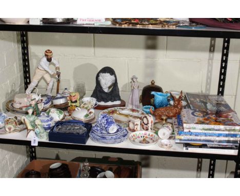 Royal Doulton Ascot, cricket sculpture, Beswick, Spode, oak biscuit barrel, Crown Derby, glass decorating books etc.