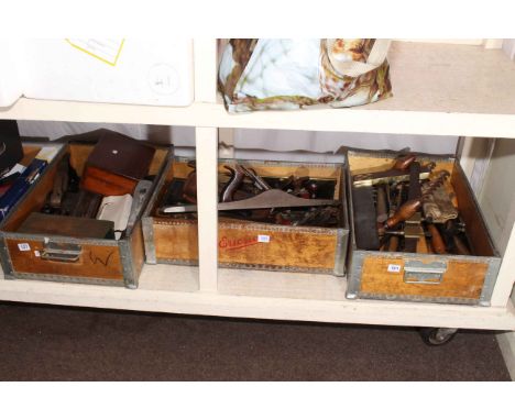 Three tray boxes of tools including planes.