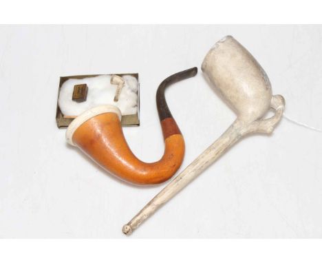 Clay football pipe and other Victorian mini pipe and match advert tin for 'Gramwill London'.
