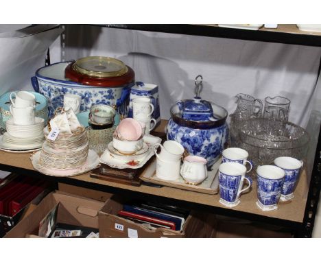 Wedgwood Harlequin, Ringtons, blue and white wares,Royal Albert and Susie Cooper part tea sets, glass, print, etc.