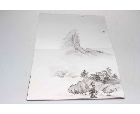 Chinese book of ink drawing including landscapes and floral.