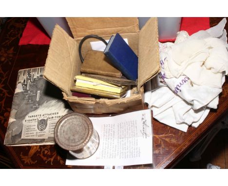 WWI and WWII military memorabilia including Souvenir De Salonique 1917 embroidered bag, bibles, pure dried whole eggs in powd