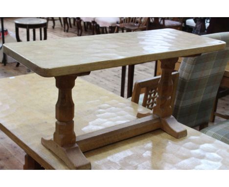 Robert Thompson of Kilburn 'Mouseman' oak refectory coffee table, 44.5cm by 92cm by 37.5cm.