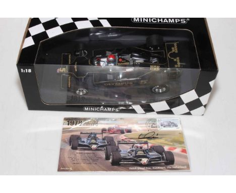 Minichamps 1:18 Lotus Ford 79 M Andretti and commemorative first day cover signed Mario Andretti.