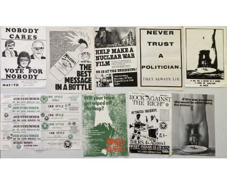 12 poster c 1980s to inc: Joe Strummer Class War tour listing poster, CND posters. Anti Poll Tax, Rock Against The Rich and o