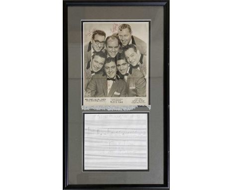 A mounted, framed and glazed display to include: original 1957 'Jolly Joyce' promotional photograph signed by Bill Haley, Mar
