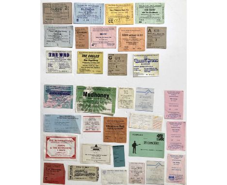 48 assorted ticket stubs for concerts c 1970s / 80s. Includes: Queen at Manchester FTH 1975, Rolling Stones New Bingley 1976,