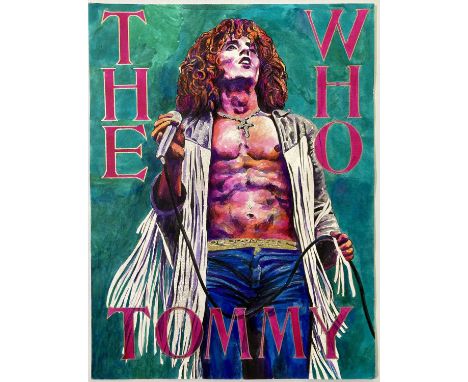 An original hand-painted work of art by John Judkins depicting Roger Daltrey with The Who/Tommy design. Measures approx 22 x 