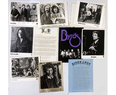 An excellent collection of press kits and ephemera c 1970s. To include: Bob Dylan - CBS bio sheet, three 8 x 10" photos, a st