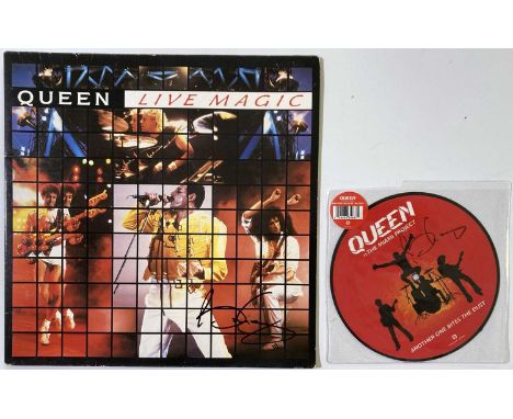 A copy of Queen - Live Magic (EMC 3519) signed to front of sleeve in black marker by Brian May. A 7" picture disc (7TIV250) s