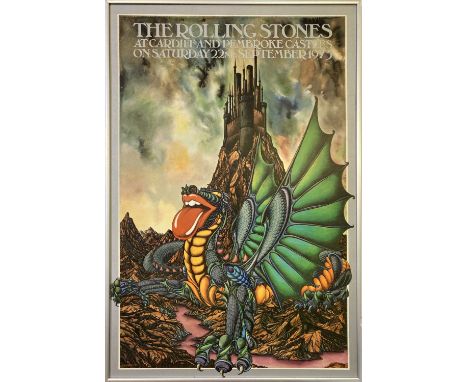 An original poster advertising an ultimately cancelled Rolling Stones concert at Pembroke Castle, in December 1973. Measures 