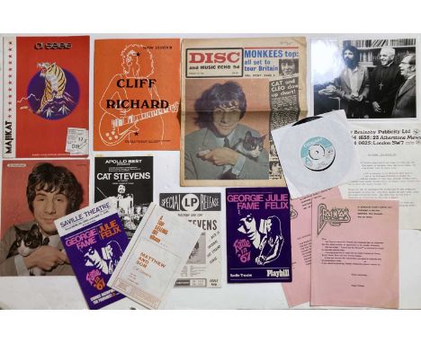 An excellent colelction of Cat Stevens ephemera: Deram demo (DM 140), Majikat tour programme with two ticket stubs, Saville T