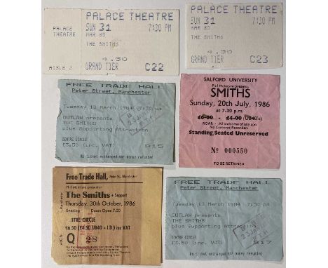 Six ticket stubs for The Smiths concerts inc Free Trade Hall 1984.