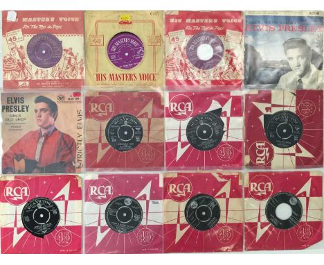 ELVIS PRESLEY - 7" COLLECTION (WITH OG UK HMV RELEASES). Expert collection of 28 x 45s from Elvis including those all elusive