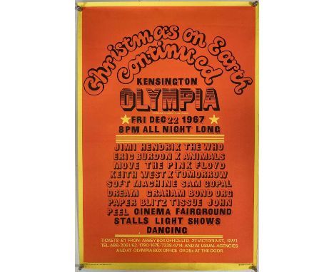 An original poster advertising 'Christmas On Earth' at Kensington Olympia, London on 22nd December 1967 with acts billed to i