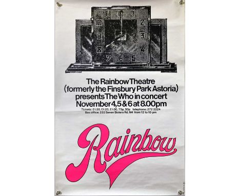 . An original 1971 poster advertising a Who concert at the newly renamed Rainbow Theatre. Poster 50.5 x 75.7cm. NM condition.