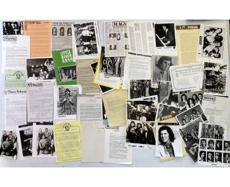 An excellent and generous collection of full and partial press kits / packs from c 1970s to include biography sheets and prom