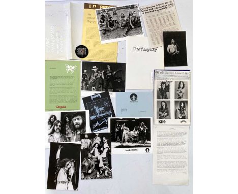 Six press kits c 1970s to include: Kiss 1976 press kit, Thin Lizzy press sheet, Bad Company press kit, Judas Priest 8 x 10", 