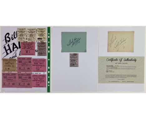 A page from an autograph book signed with inscription by Bill Haley (with COA), a second similarly sized page with signature 