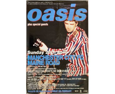 An original 1996 Maine Rd billboard poster (40 x 60") signed in black marker by Noel and Liam Gallagher. Also a pair of simil