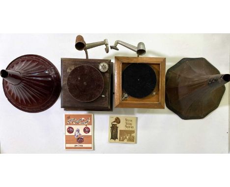 A pair of vintage gramophones.