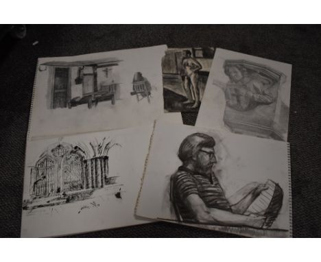 Three mid century sketch book pads including Nudes, Portraits and Architecture.