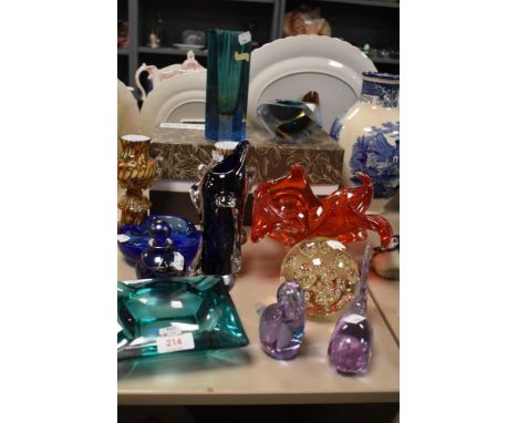 A good selection of vintage and mid century studio art glass including Two pieces of Murano Sommerso both having slight damag