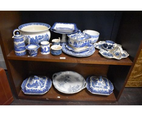 A mixed lot of late 19th and early 20th century blue and white ware, including Copeland Spode and Royal Doulton.