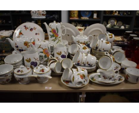 A selection of modern Royal Worcester Evesham tea dinner and coffee wares.
Larger teapot having a chipped spout.&nbsp;
6 dinn