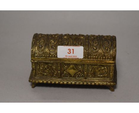 A small vintage cast brass jewellery casket.