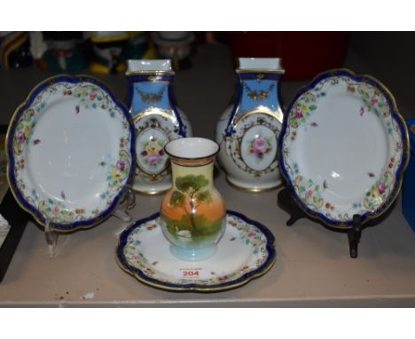 A selection of vintage Japanese Noritake including a pair of bomb form gilt and blue glaze vases.