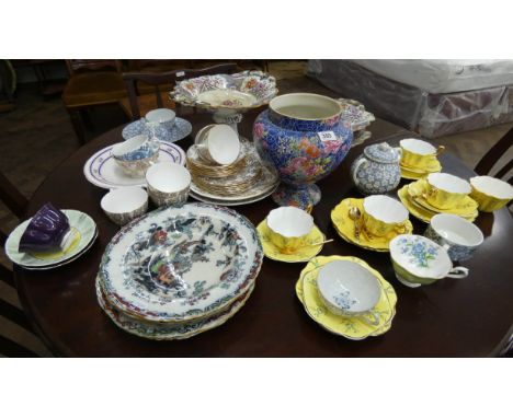 A Victorian iron stone part desert service, decorative plates, bone china tea set etc 