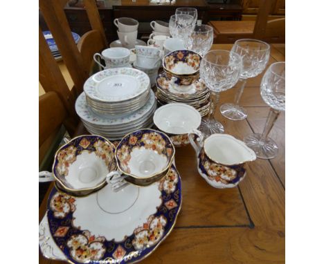 A mandarin patterned tea set, Stafford Crown china coffee set, Poole pottery cut glassware 