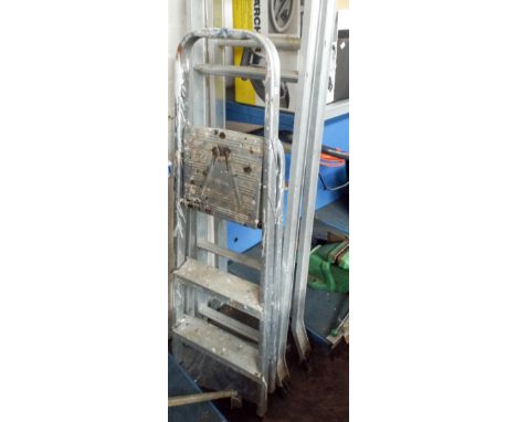A pair of step ladders and an aluminium ladder (converts to steps)