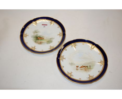 A 19th century Grainger & Co Royal Worcester Chinaworks part dessert service, each hand-painted with animals within blue bord