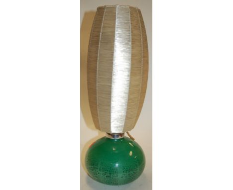 A 1960s green glass and chrome table lamp and shade, h.46cm