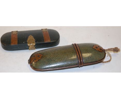 A late Victorian shagreen spectacles case and a fitted case of various  steel needlework tools (2)