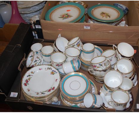 Three boxes of miscellaneous china to include Victorian cabaret set, Hammersley dish, Reubens ware pomegranate pattern vase, 