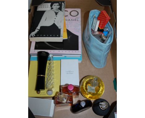 A collection of scent bottles and contents to include; Worth "Je Reviens," Shalimar, and Christian Dior; etc. together with v