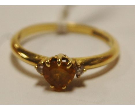 A ladies 18ct gold, orange sapphire and diamond point set dress ring, size M   Condition Report / Extra Information  Weight 2