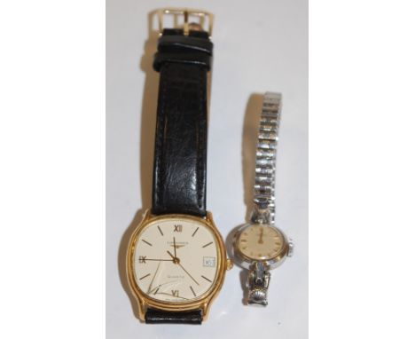 A gents Longines quartz wristwatch, having date aperture; and a ladies Longines steel cased cocktail watch with manual wind m